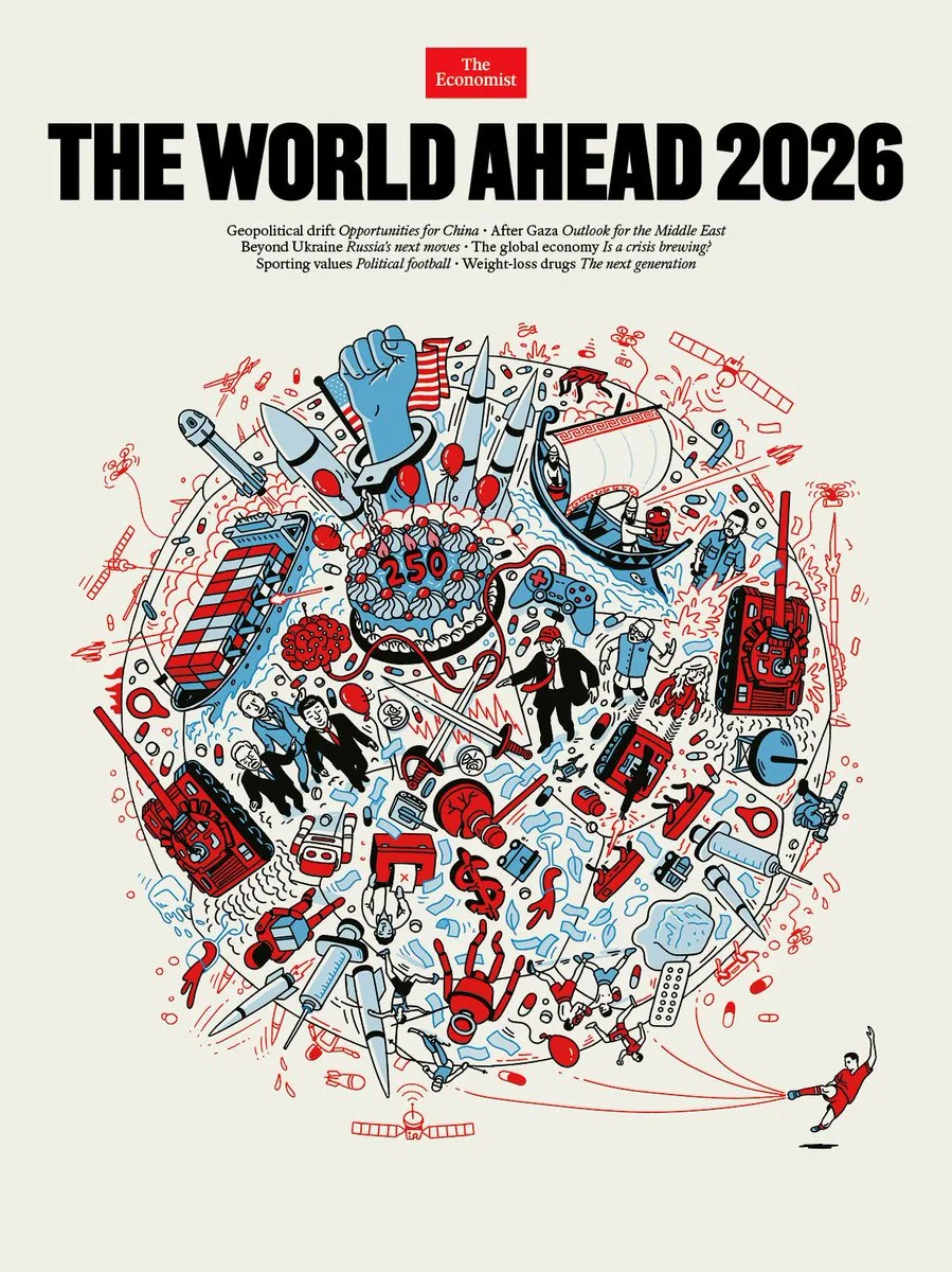 Bìa chính thức The World Ahead 2026 của The Economist, chưa có vòng chia tháng