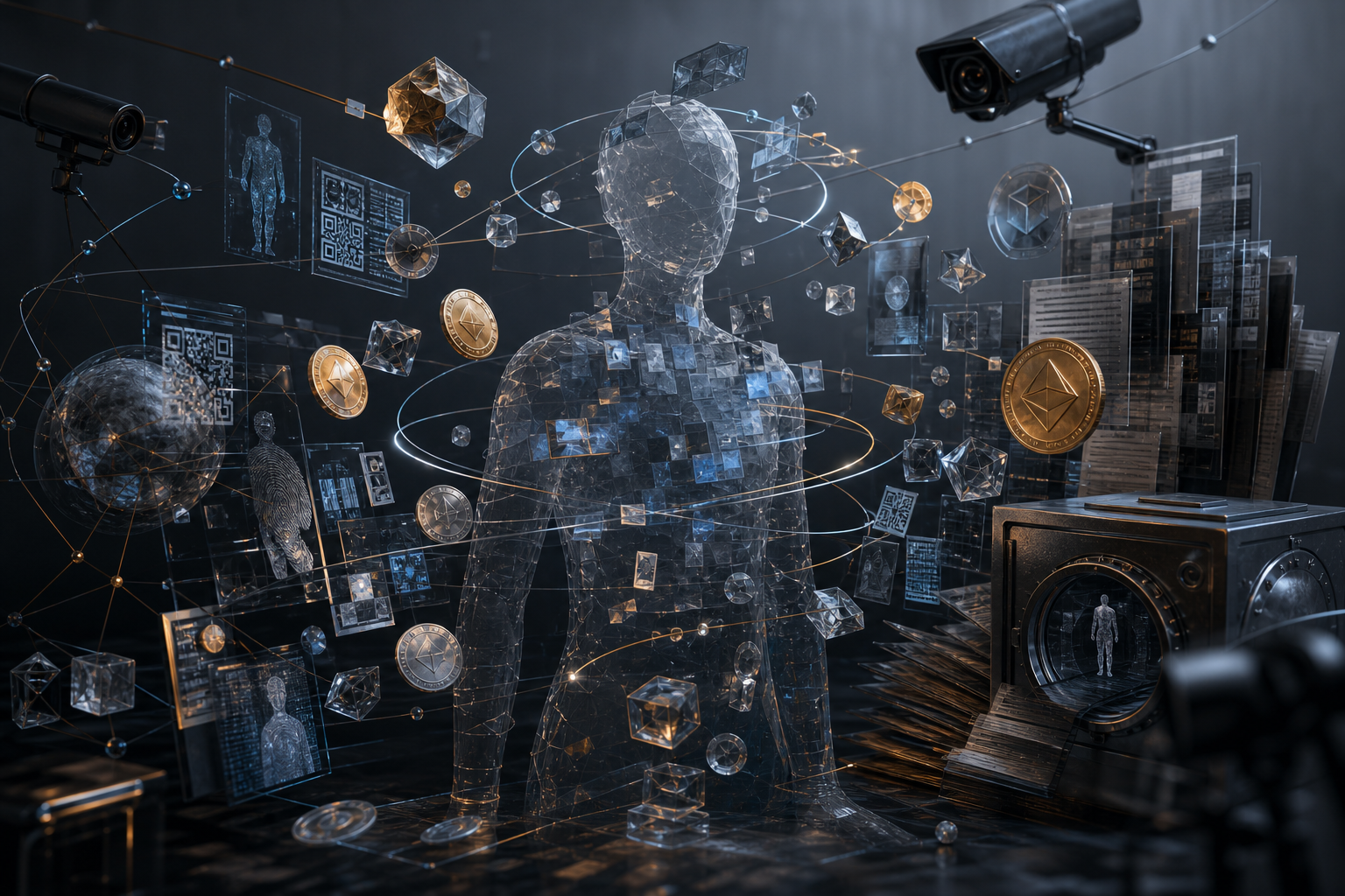 Tài sản tokenized, identity tags và compliance data kết thành hồ sơ tài chính machine-readable, cảnh báo privacy risk trong tokenized world