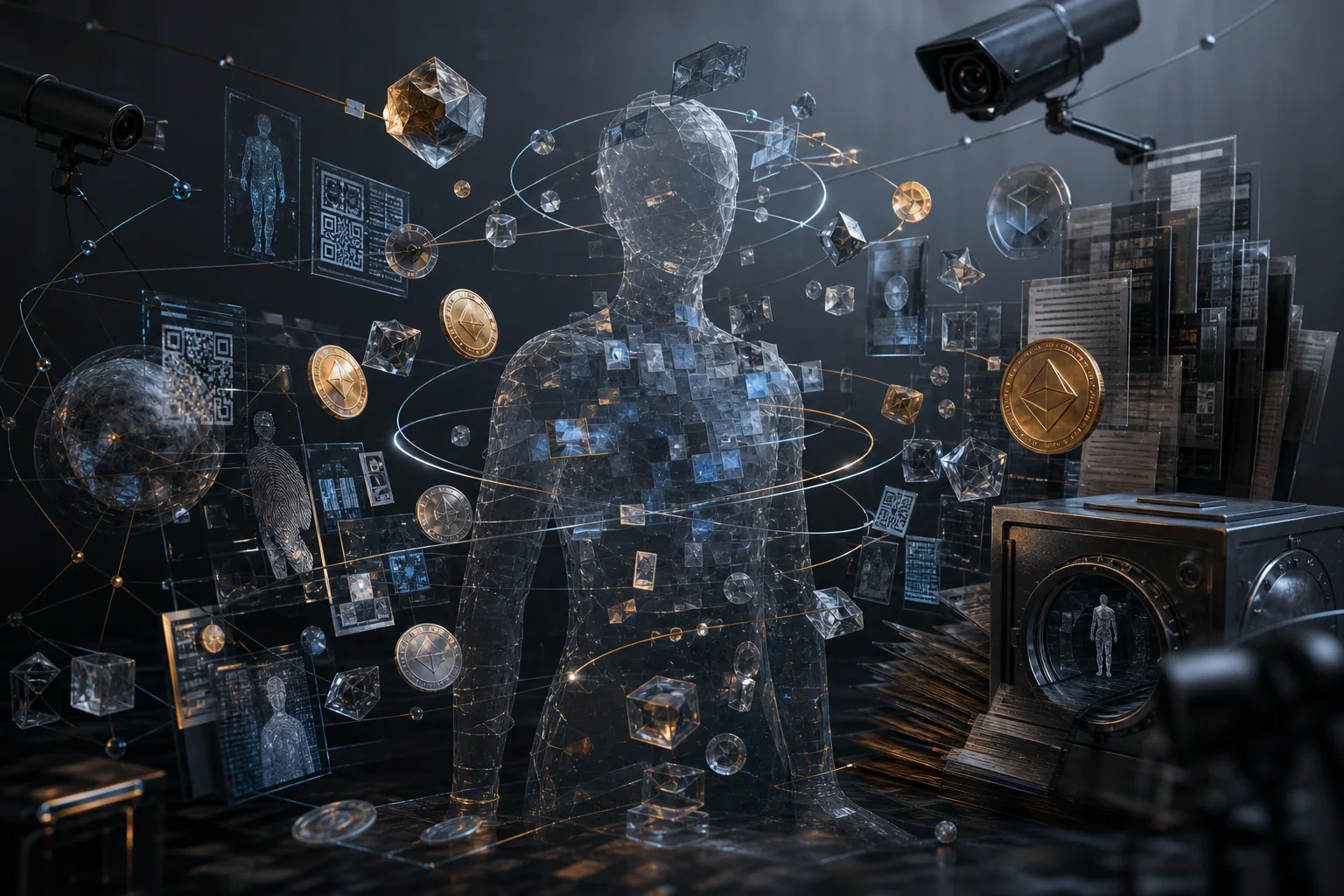 Tài sản tokenized, identity tags và compliance data kết thành hồ sơ tài chính machine-readable, cảnh báo privacy risk trong tokenized world
