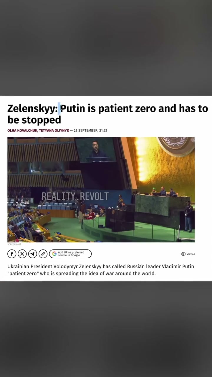 Bài báo về phát biểu Zelensky gọi Putin là patient zero