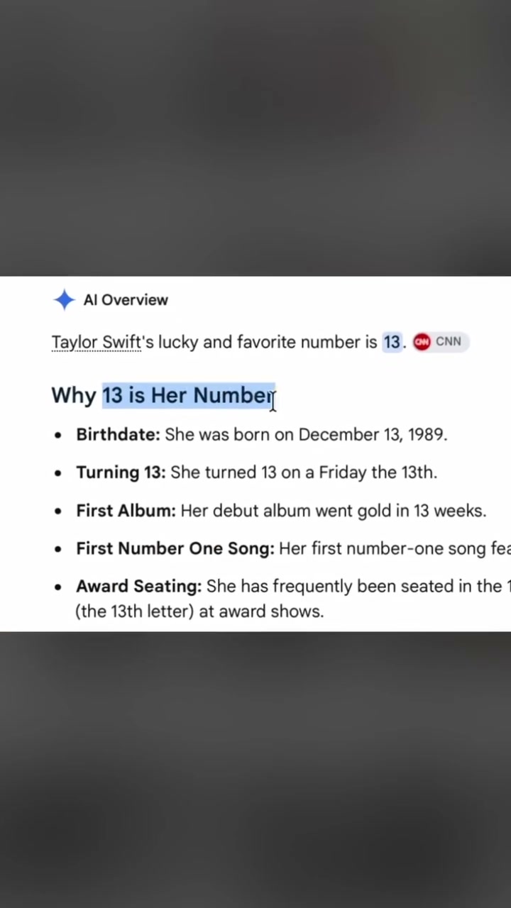 Các mốc công khai nối Taylor Swift với số 13