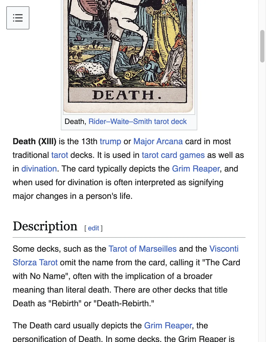 Ảnh chụp nguồn xác nhận Death là lá XIII của bộ Ẩn Chính