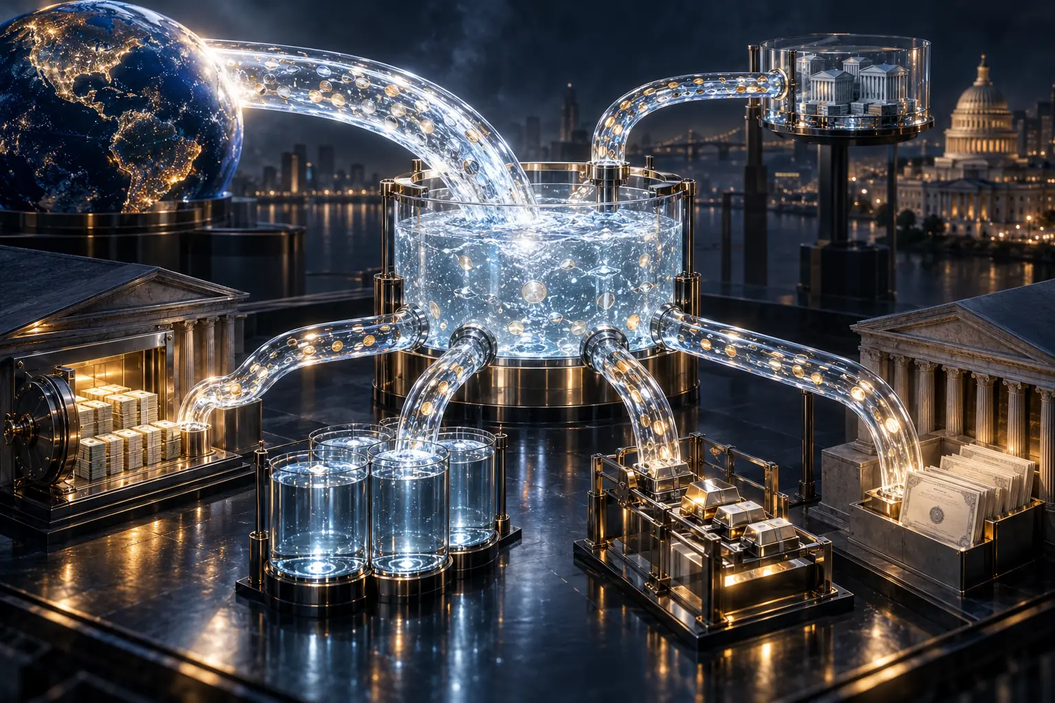 Dòng vốn toàn cầu đi vào stablecoin rồi phân nhánh giữa tiền mặt ngân hàng, quỹ thị trường tiền tệ, repo và tín phiếu Kho bạc