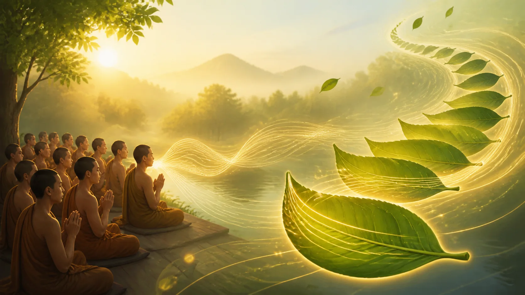 nhịp tụng tập thể chuyển thành các dòng trên lá bối