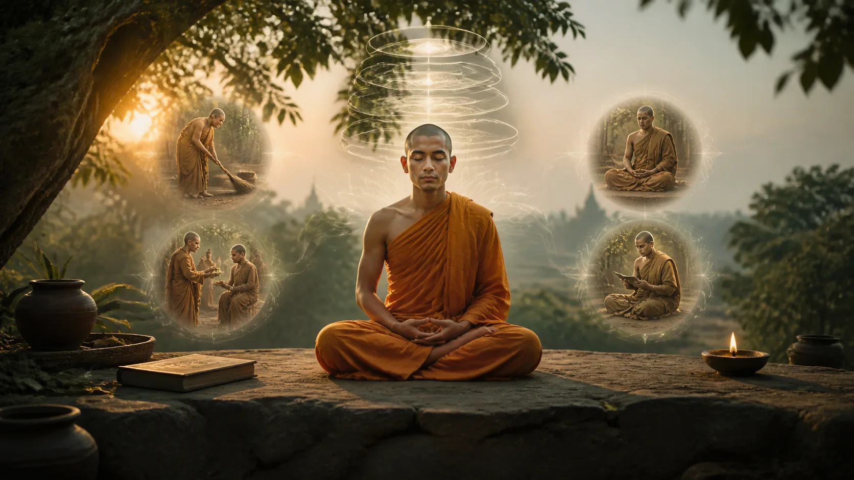 người ngồi vững với bốn dòng nỗ lực, trường chú ý có ký ức mục tiêu và bốn tầng lắng