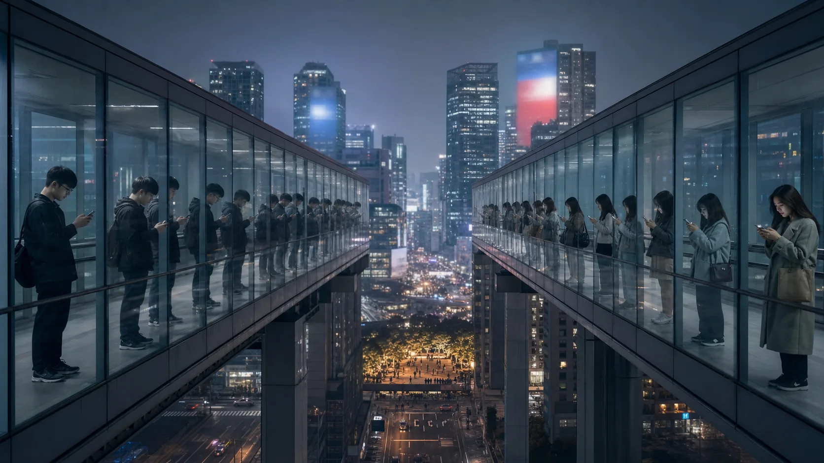 Người trẻ Hàn Quốc đứng trên hai sân ga đối diện, gần nhau về khoảng cách nhưng xa nhau về niềm tin